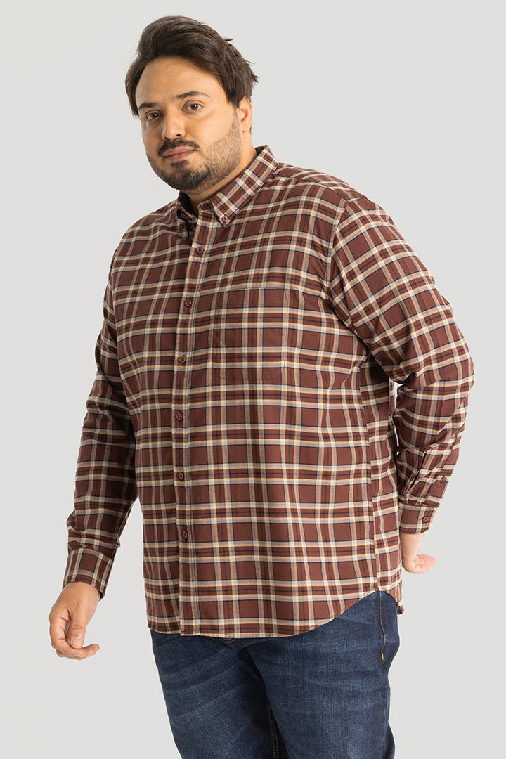 Giordano Brown Checks Plus Size Shirt