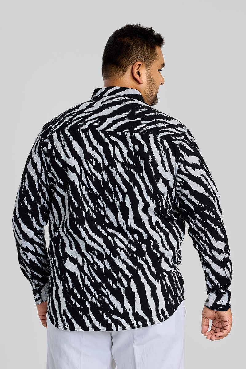 Black Animal Print Regular Fit Plus Size Shirt