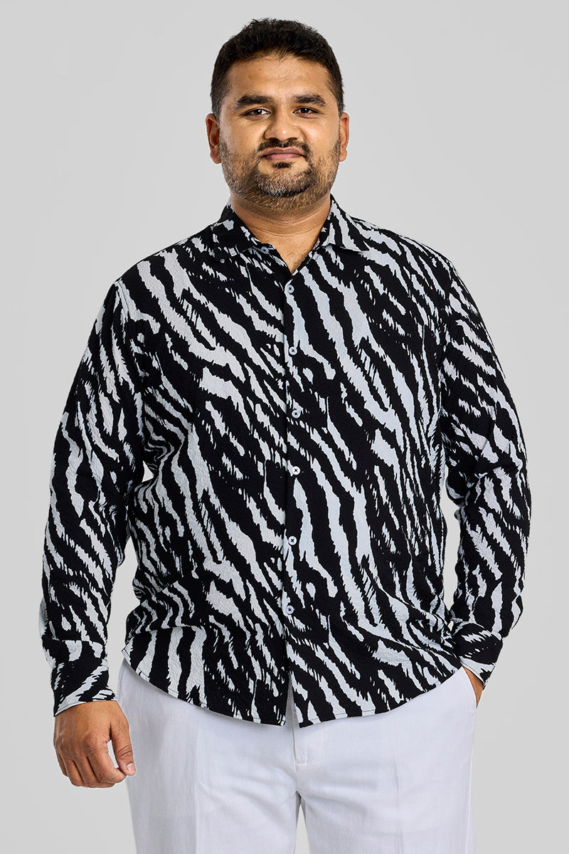 Black Animal Print Regular Fit Plus Size Shirt