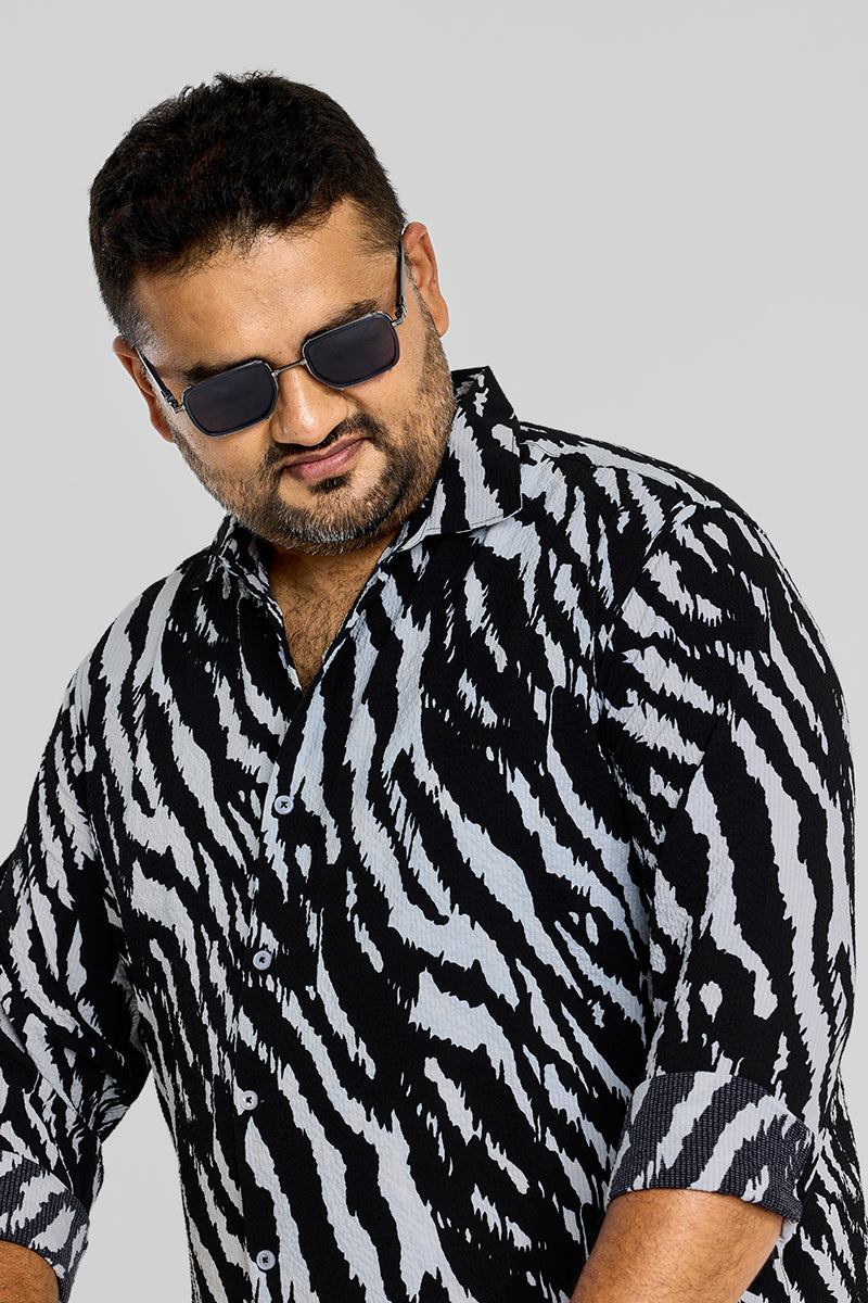 Black Animal Print Regular Fit Plus Size Shirt