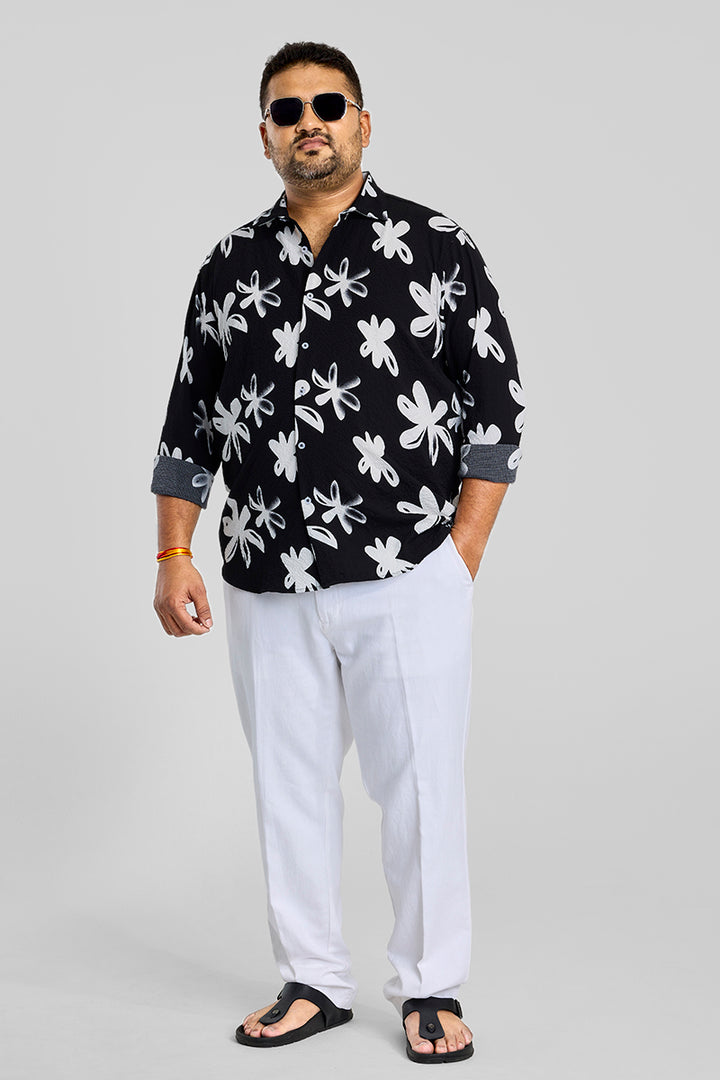 Black Floral Regular Fit Plus Size Shirt