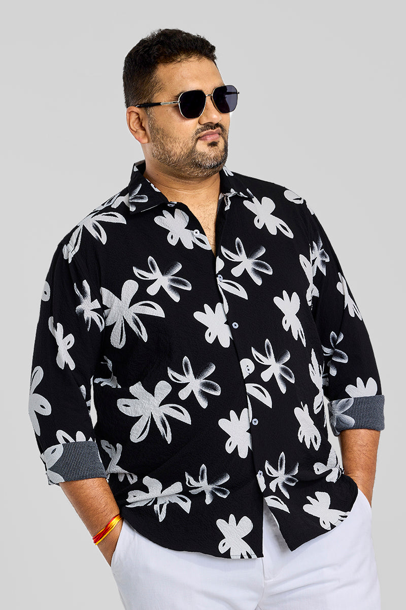 Black Floral Regular Fit Plus Size Shirt