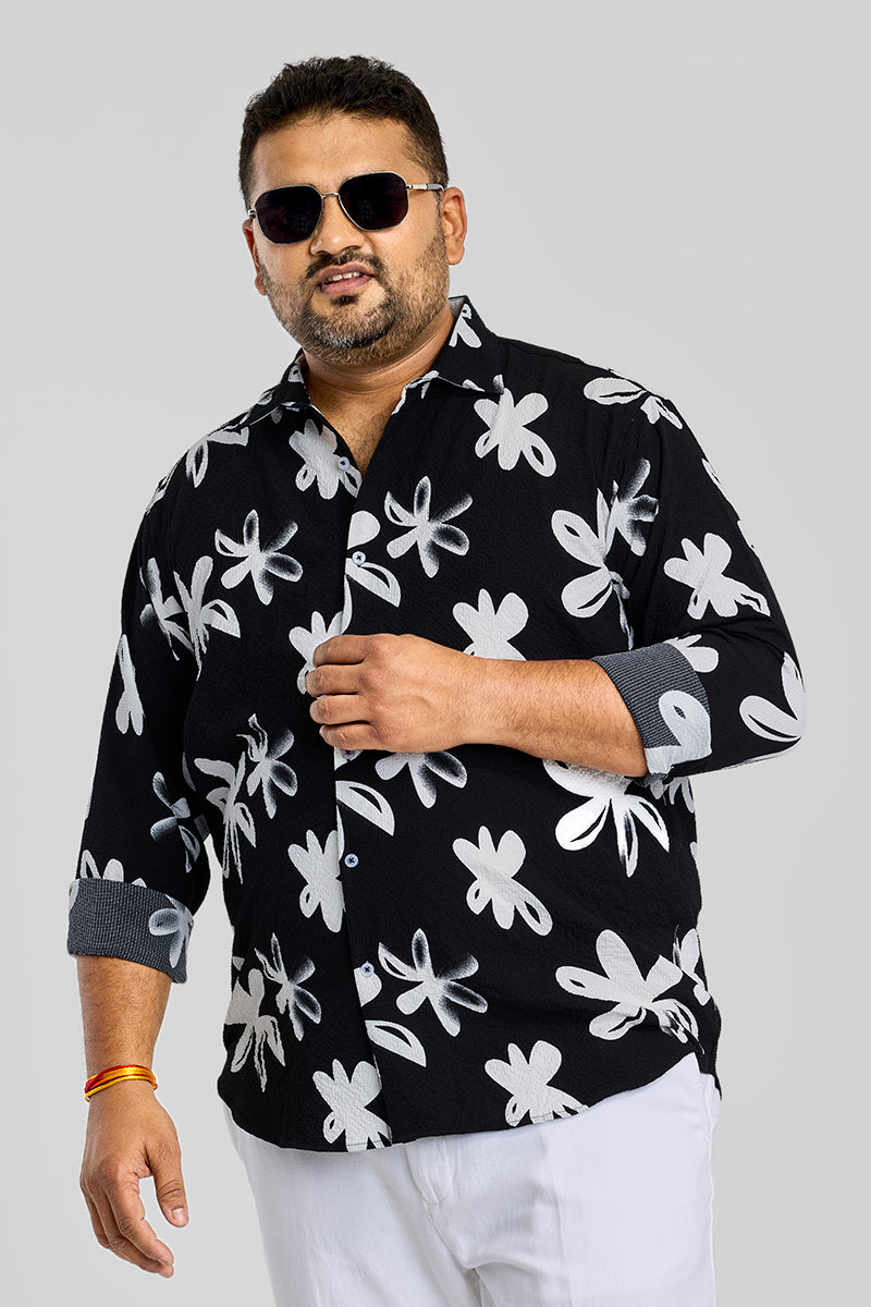 Black Floral Regular Fit Plus Size Shirt