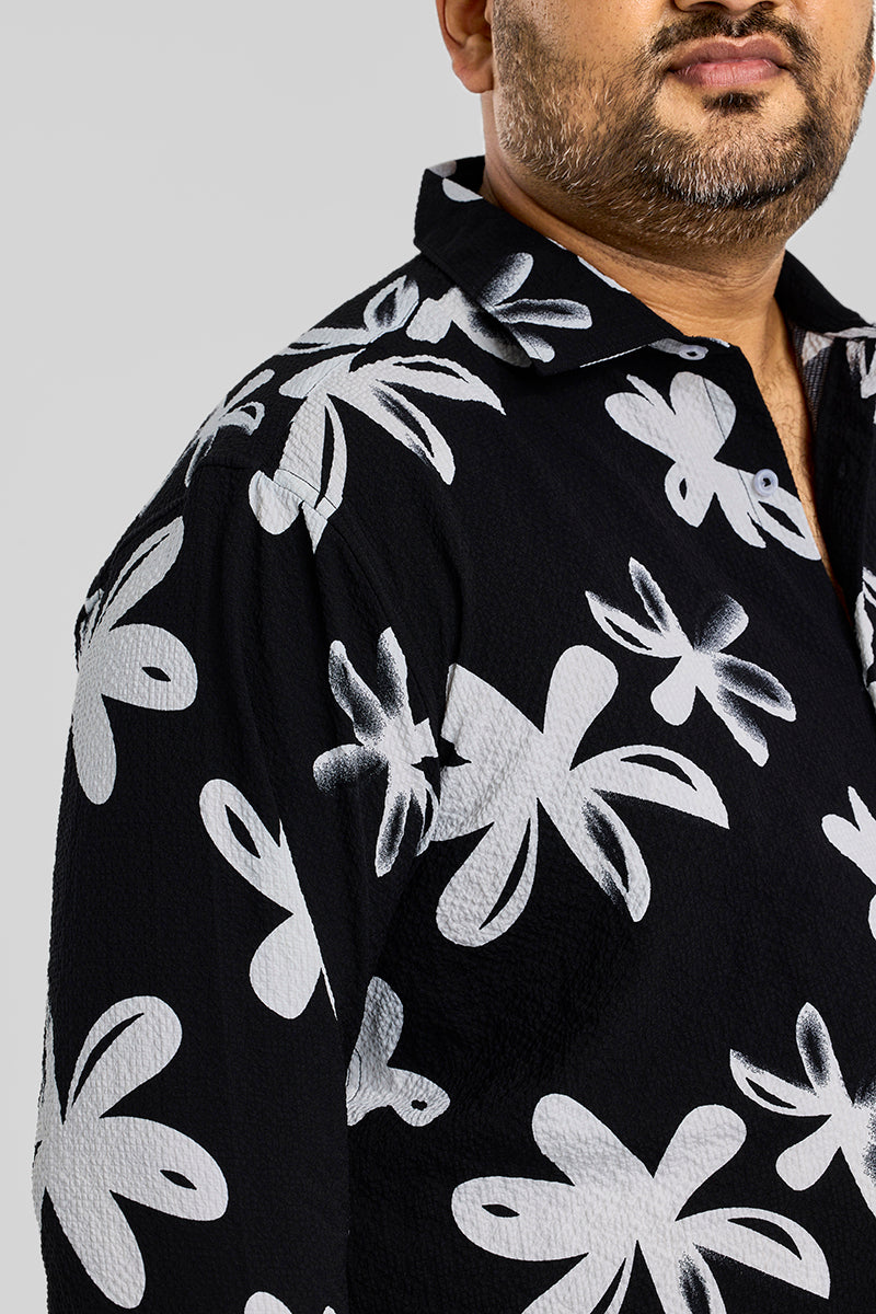 Black Floral Regular Fit Plus Size Shirt