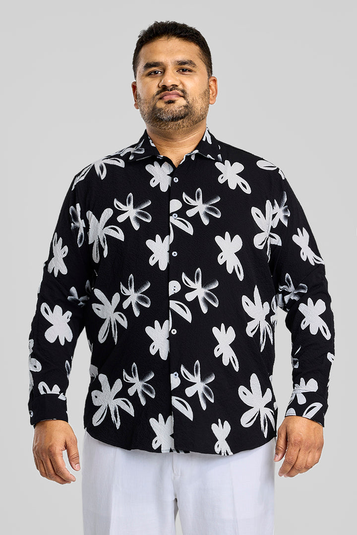 Black Floral Regular Fit Plus Size Shirt