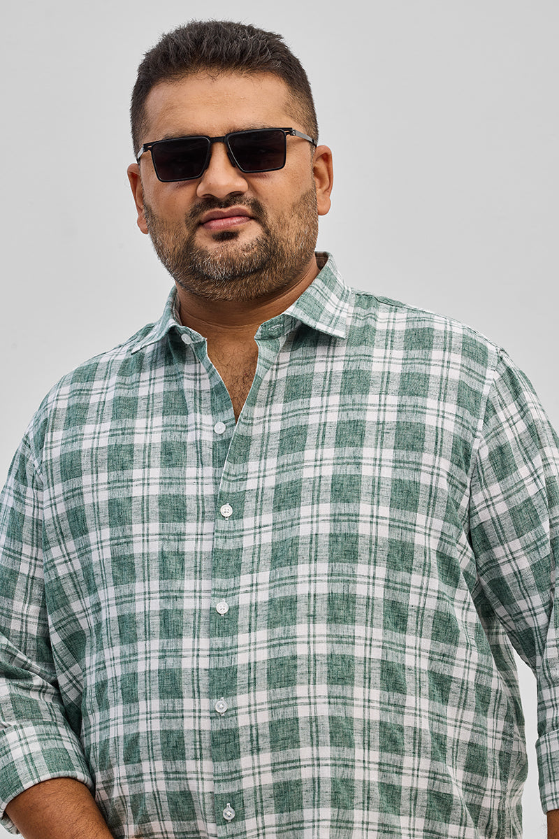 Green Checks Linen Blend Shirt