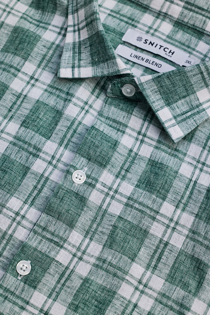 Green Checks Linen Blend Shirt