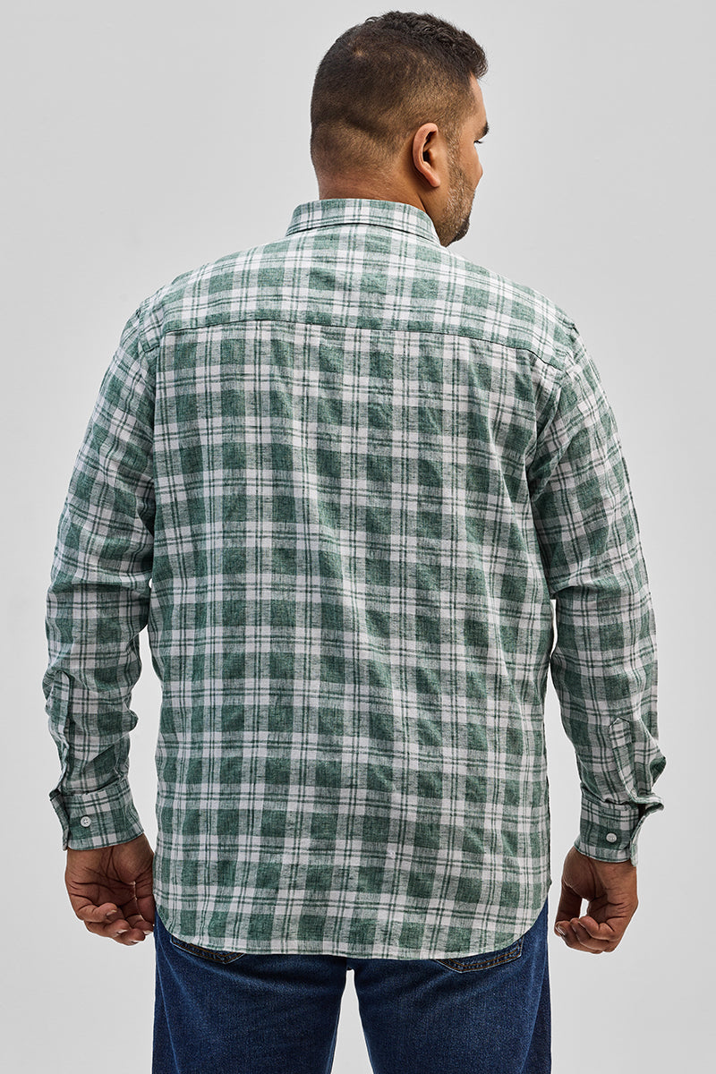 Green Checks Linen Blend Shirt