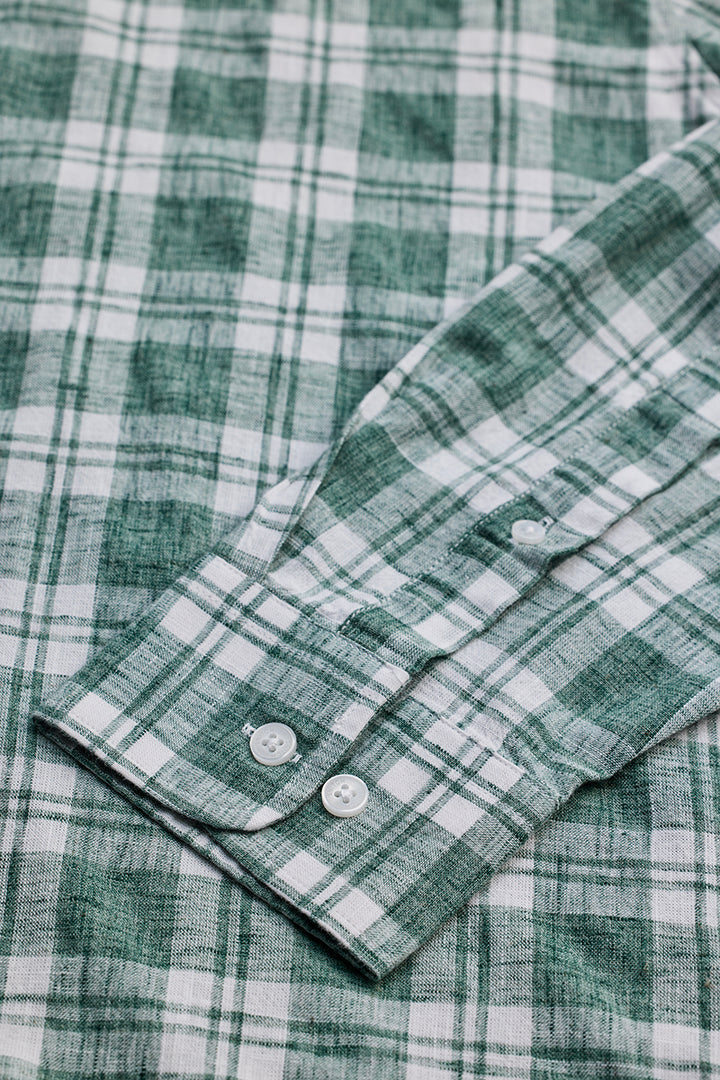 Green Checks Linen Blend Shirt