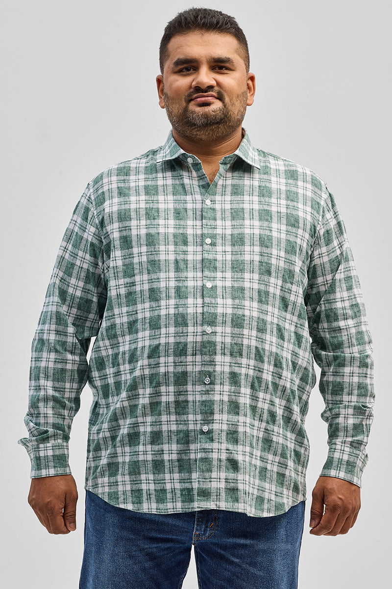 Green Checks Linen Blend Shirt