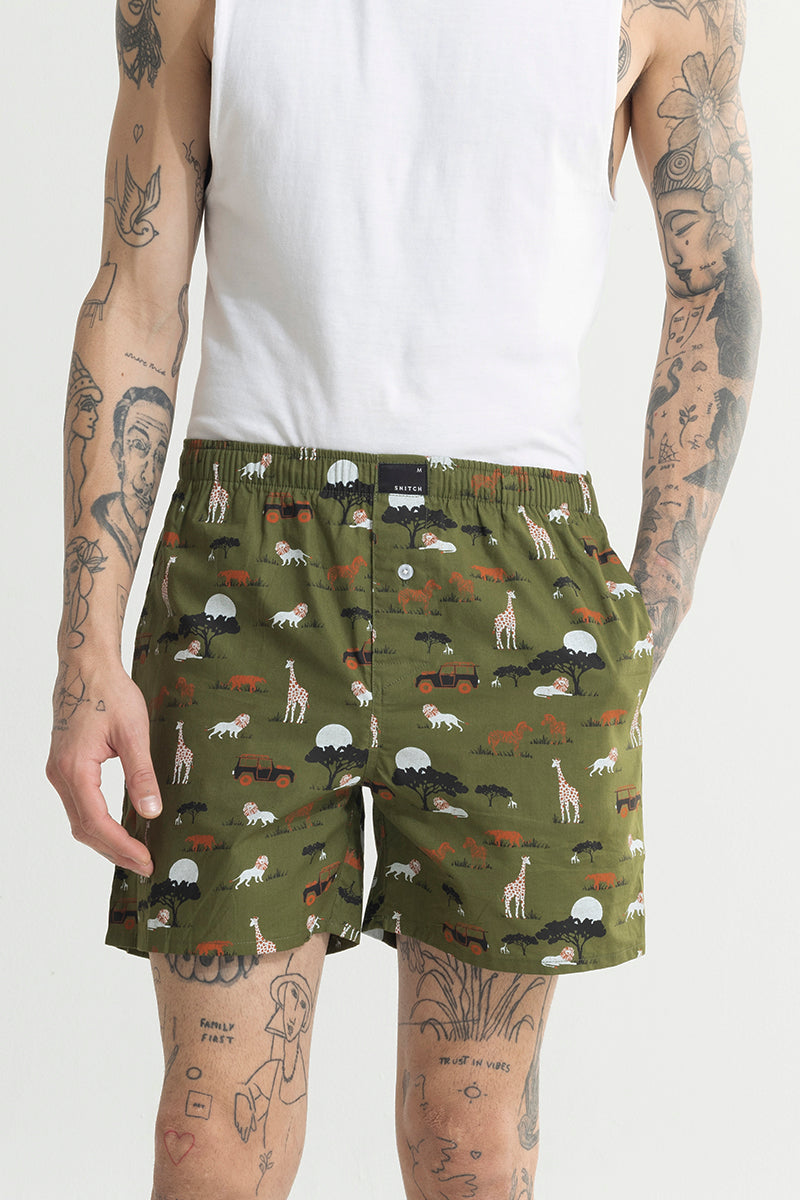 Animal Print Green Boxer