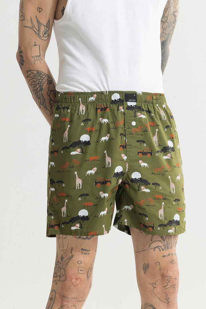 Animal Print Green Boxer