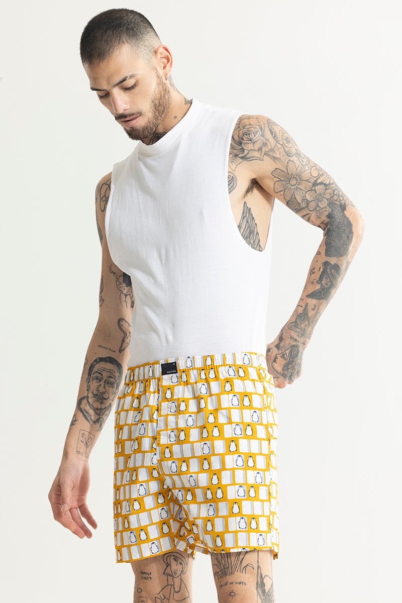 Penguin Box Print Yellow Boxer