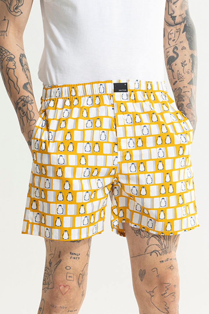 Penguin Box Print Yellow Boxer