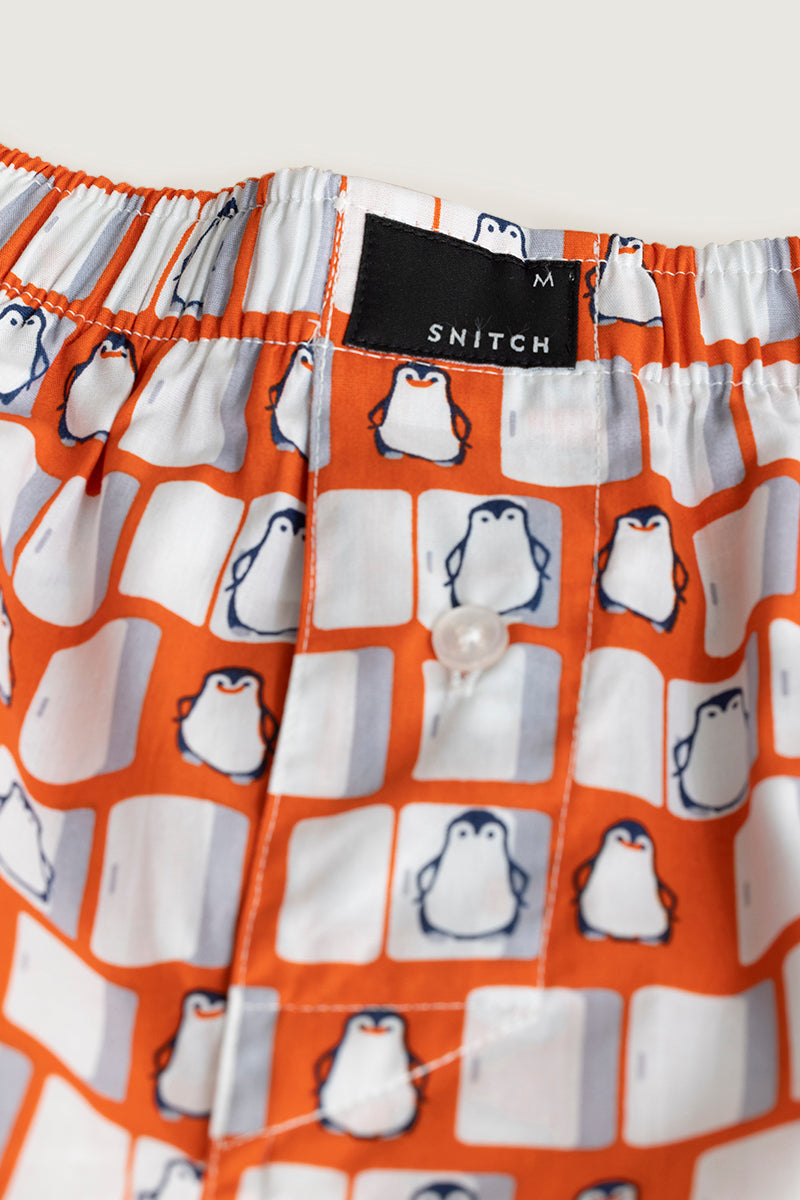 Penguin Box Print Orange Boxer