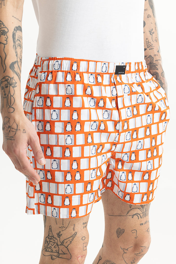 Penguin Box Print Orange Boxer