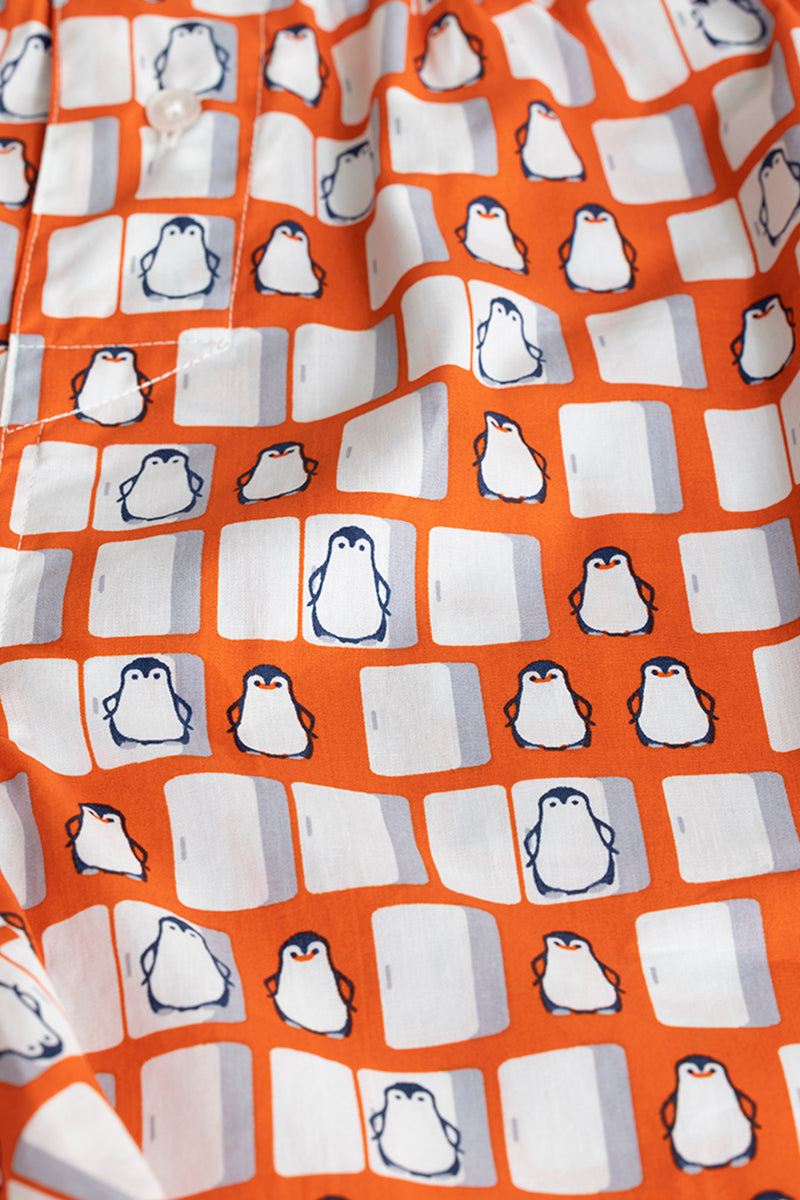 Penguin Box Print Orange Boxer