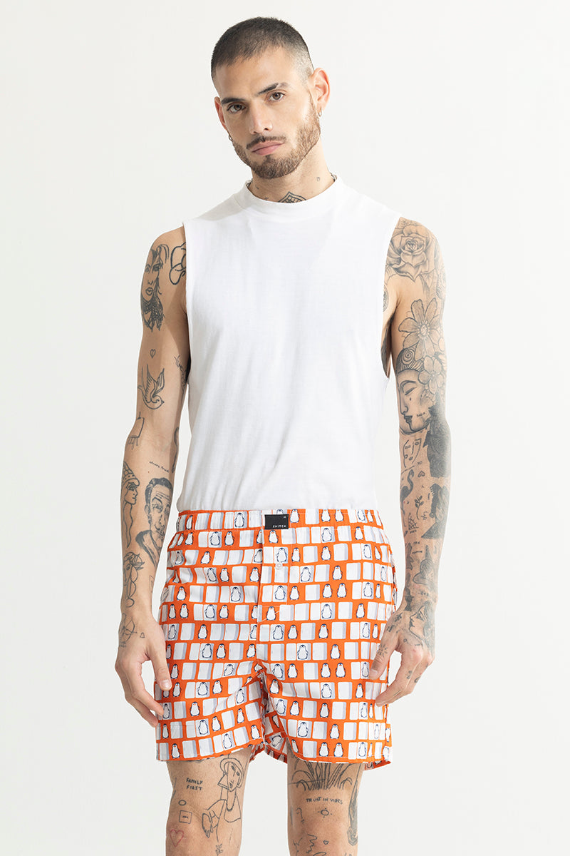 Penguin Box Print Orange Boxer