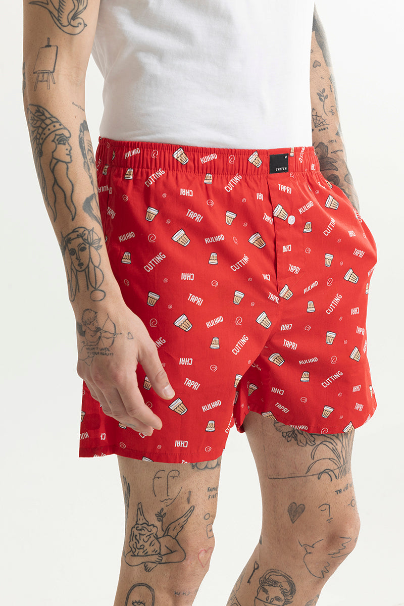 Chai Printed Red Boxer