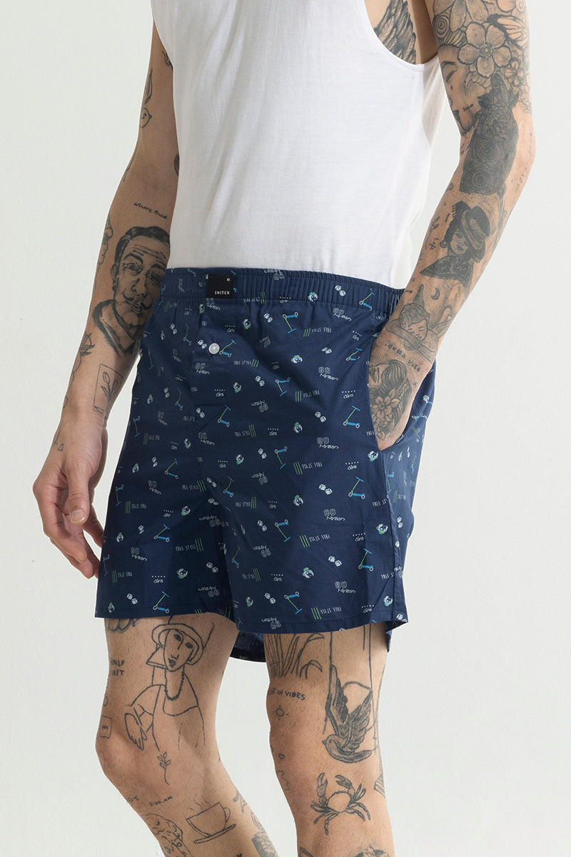 Skateboard Print Blue Boxer