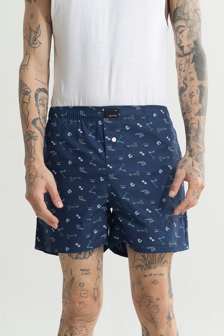 Skateboard Print Blue Boxer