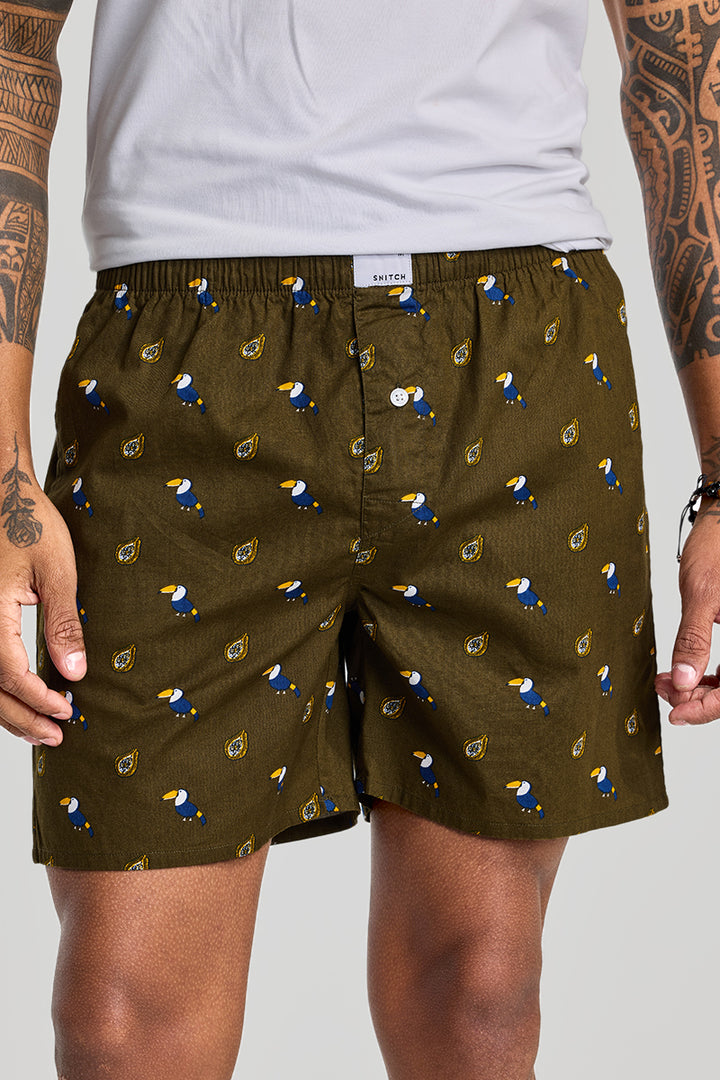 Olive Printed Boxers