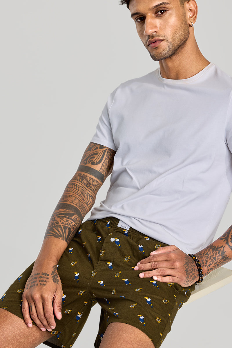 Olive Printed Boxers