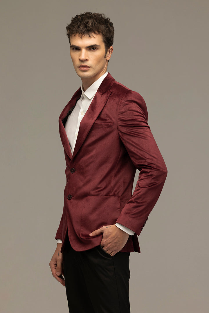 Velvet Verve Maroon Blazer