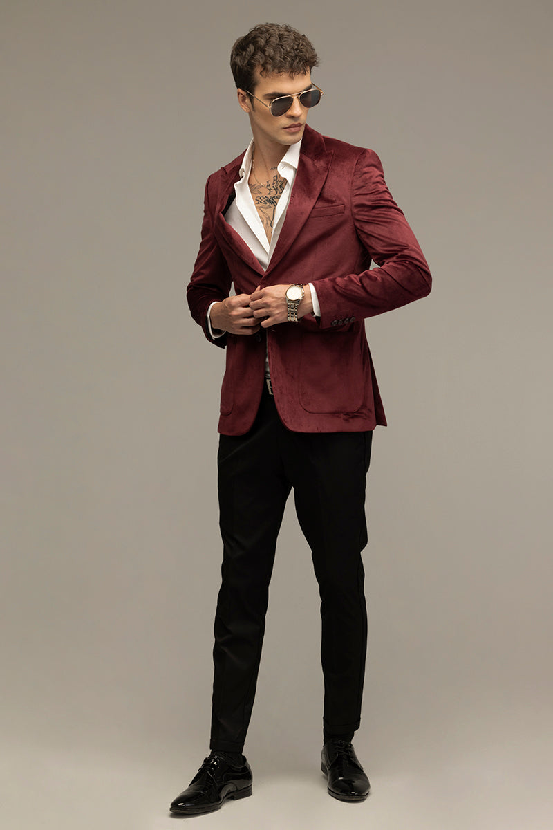 Velvet Verve Maroon Blazer