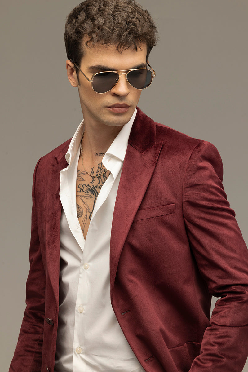 Velvet Verve Maroon Blazer