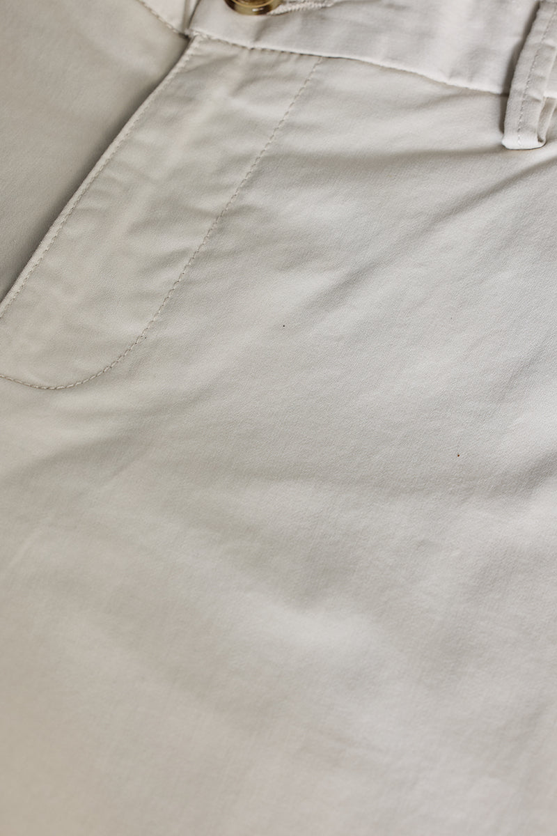 Cream Zipper Pocket Slim Fit Chinos