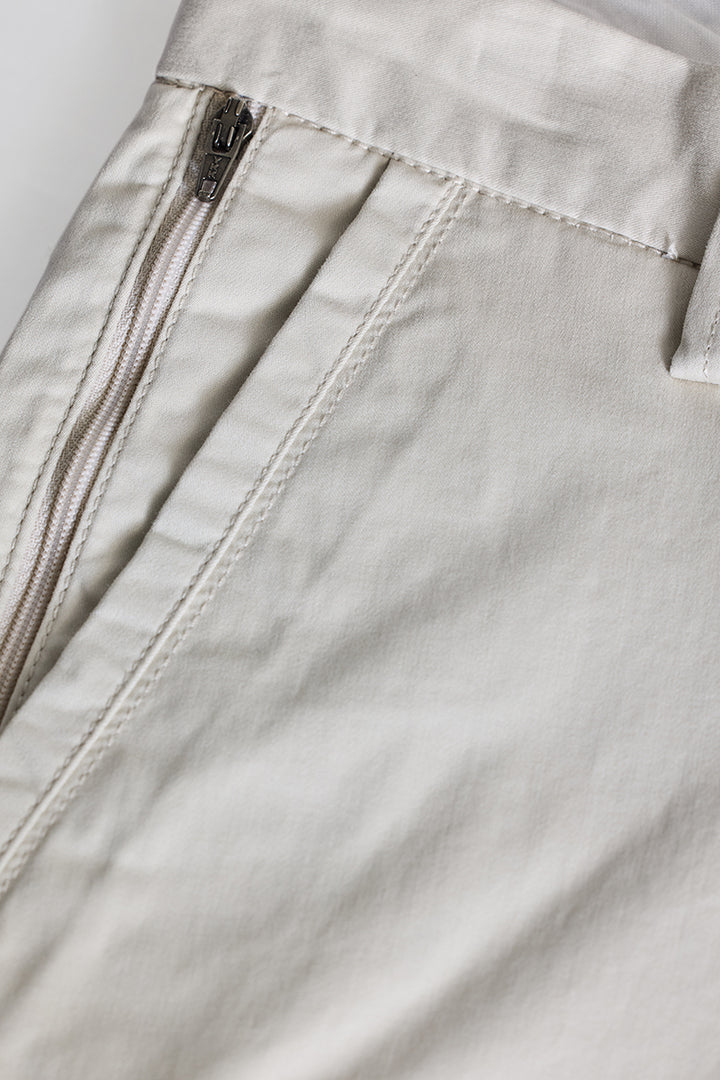 Cream Zipper Pocket Slim Fit Chinos