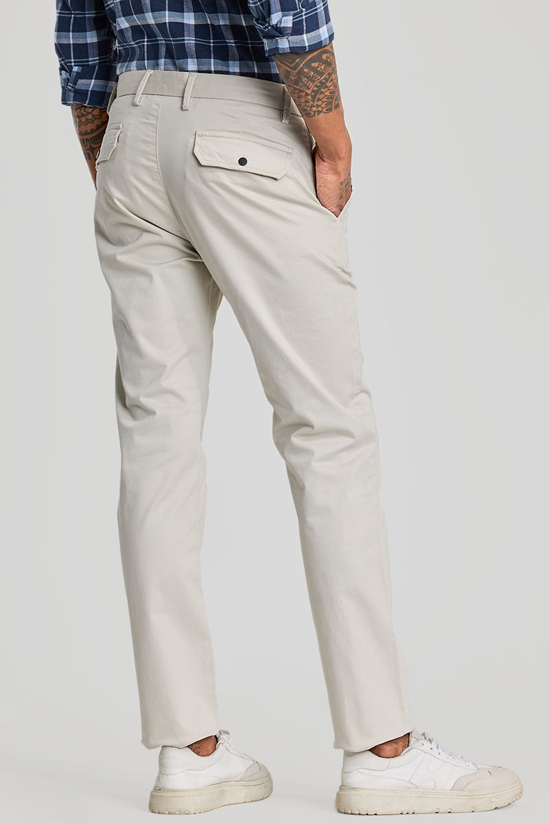 Cream Zipper Pocket Slim Fit Chinos