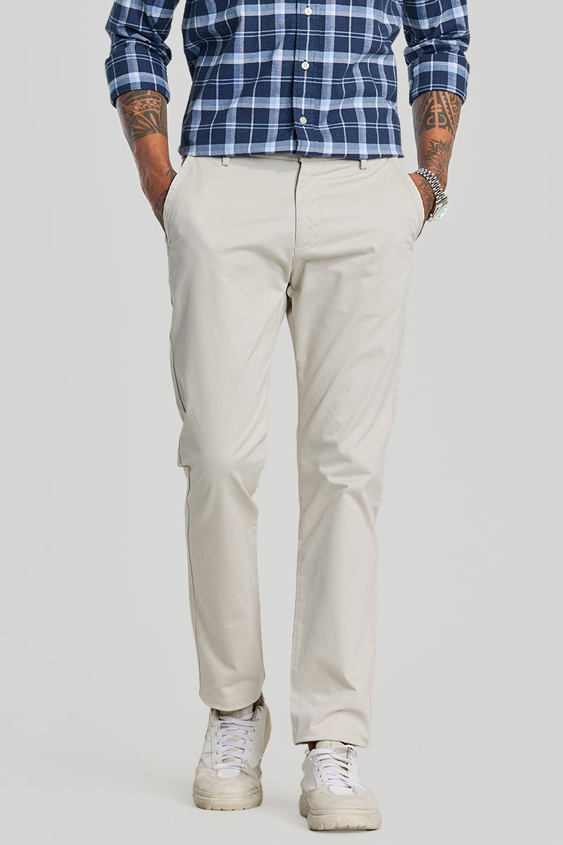 Cream Zipper Pocket Slim Fit Chinos