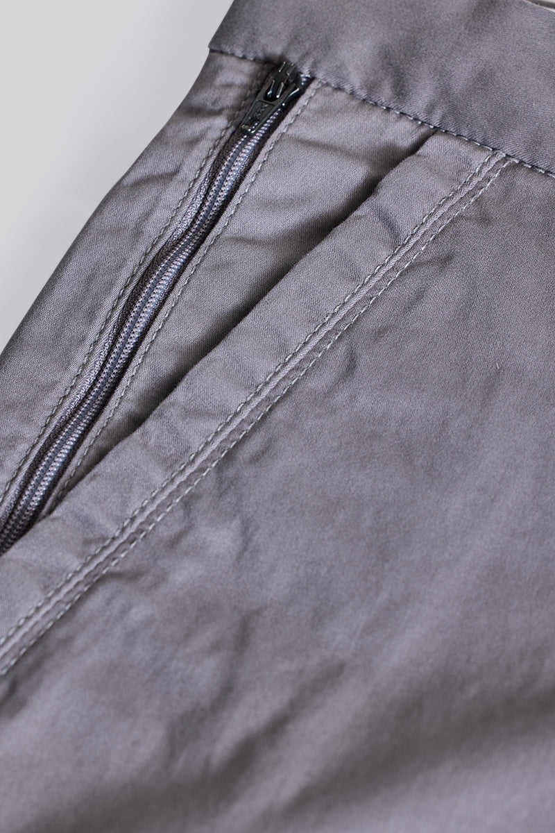 Grey Zipper Pocket Slim Fit Chinos