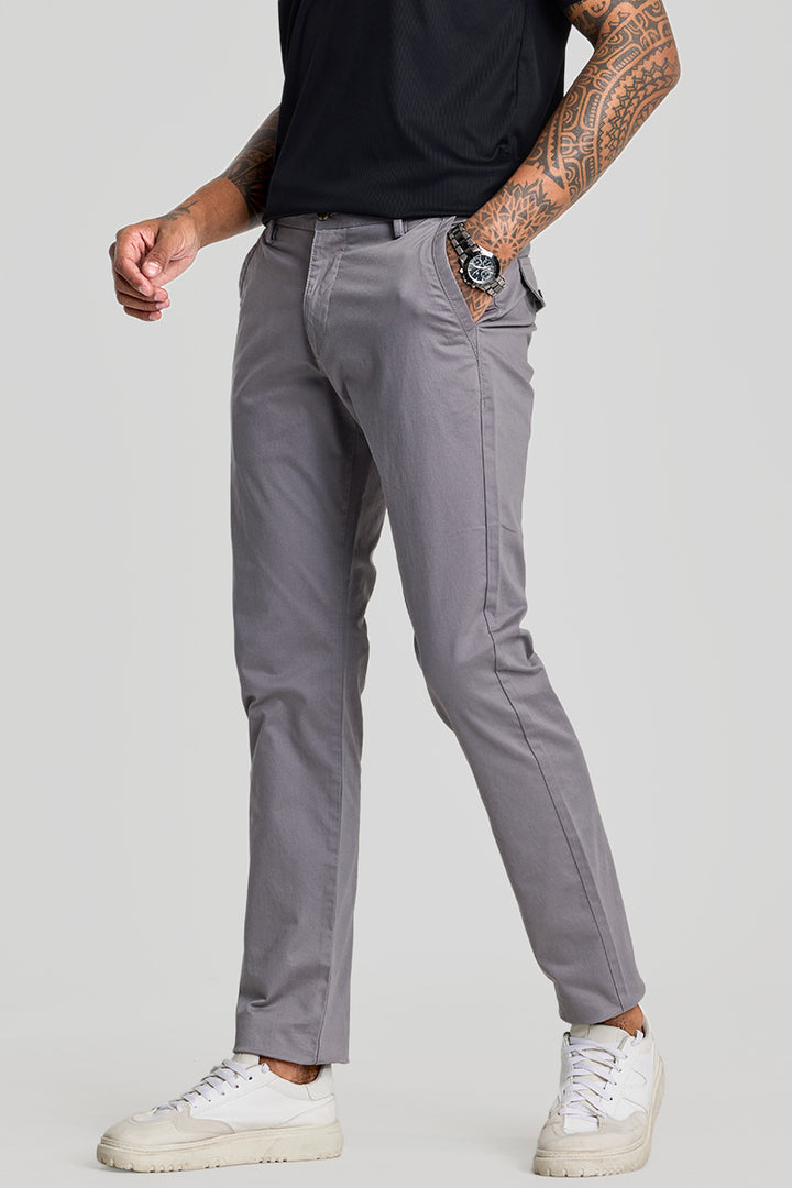 Grey Zipper Pocket Slim Fit Chinos