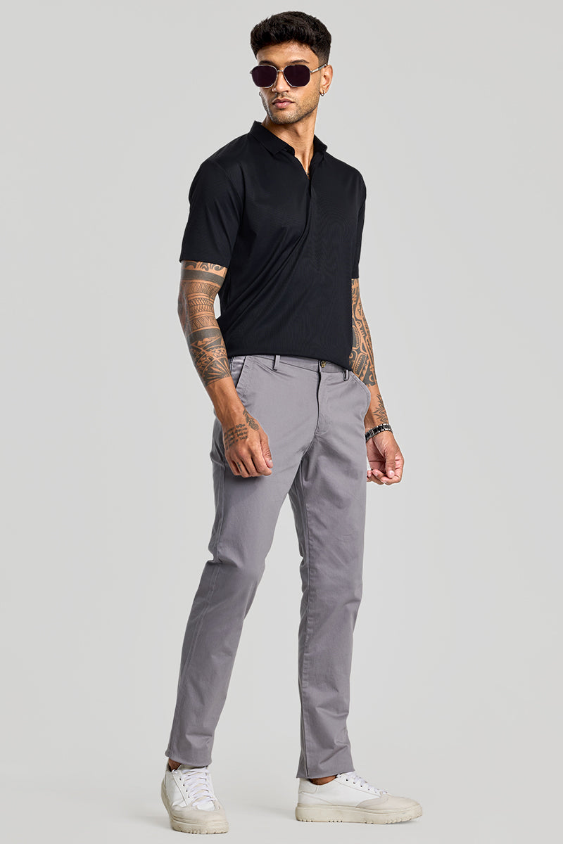 Grey Zipper Pocket Slim Fit Chinos