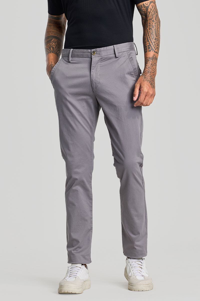 Grey Zipper Pocket Slim Fit Chinos