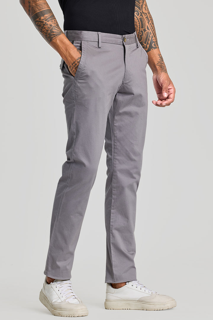 Grey Zipper Pocket Slim Fit Chinos