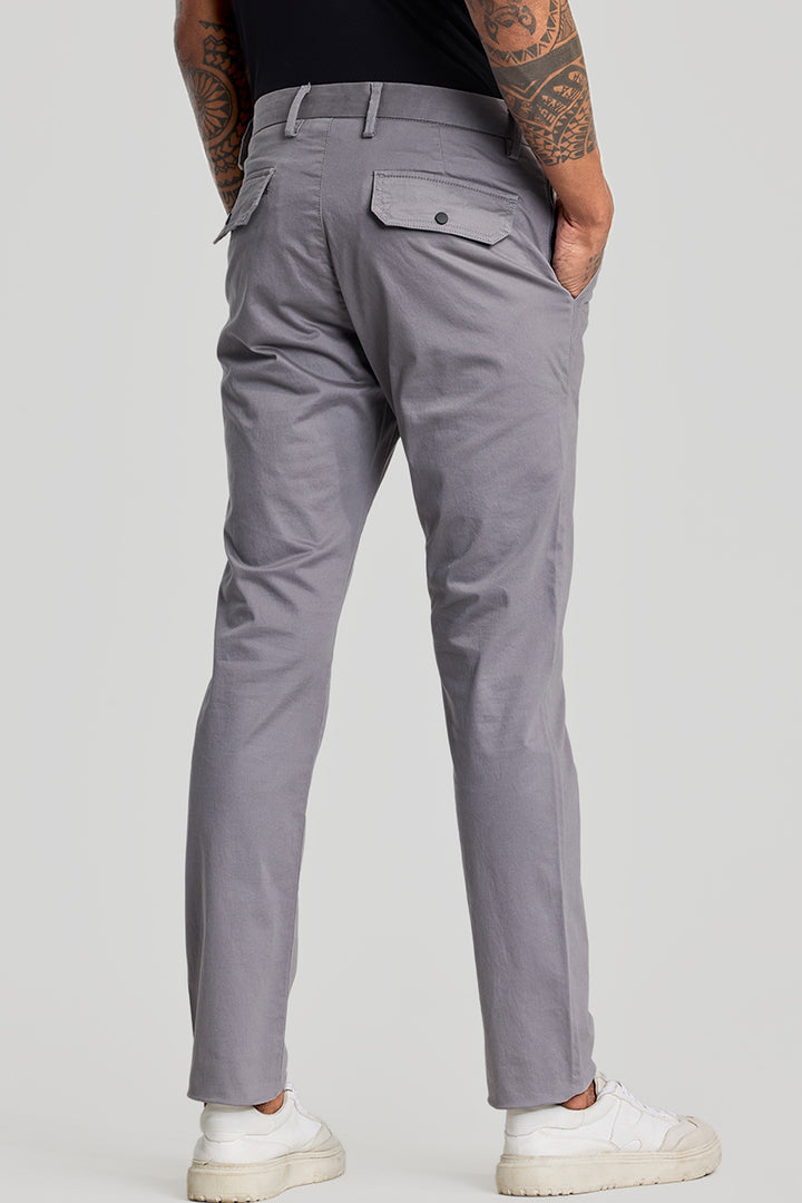 Grey Zipper Pocket Slim Fit Chinos