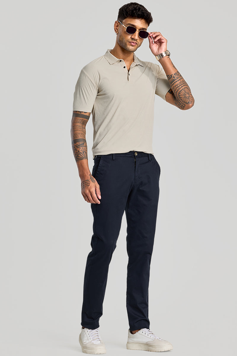 Navy Zipper Pocket Slim Fit Chinos