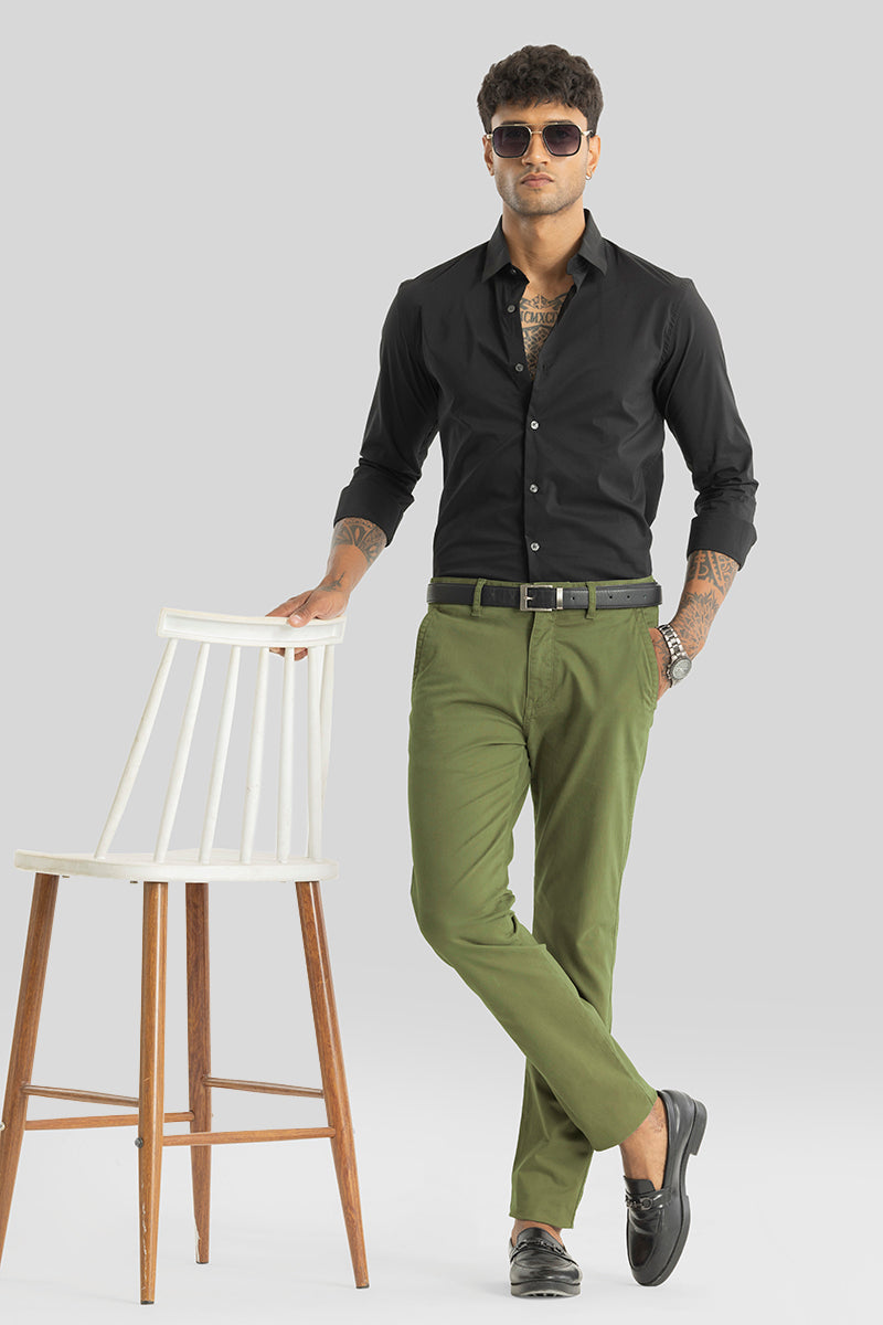 Buy Men's Astral Green Plain Slim Fit Chinos Online | Snitch – SNITCH