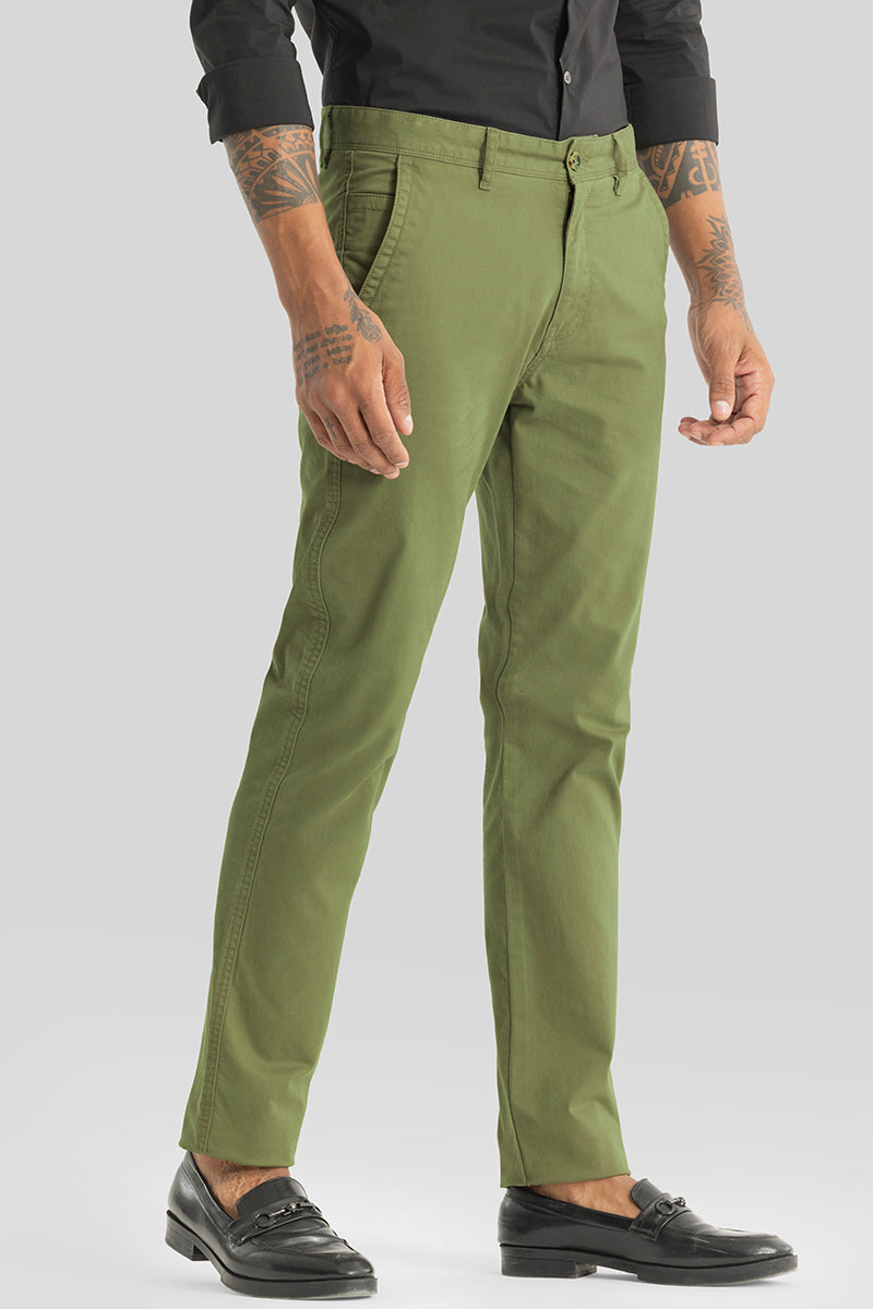 Astral Green Plain Slim Fit Chinos