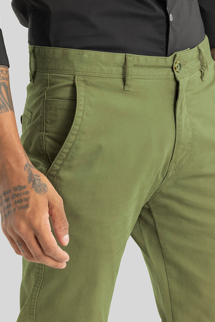 Astral Green Plain Slim Fit Chinos