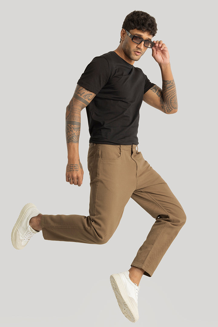 Camille Khaki Plain Relaxed Fit Chinos