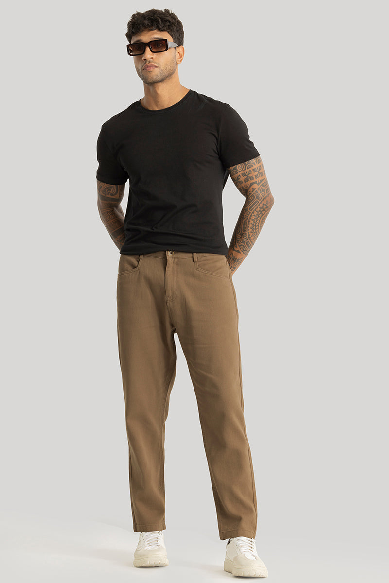 Camille Khaki Plain Relaxed Fit Chinos