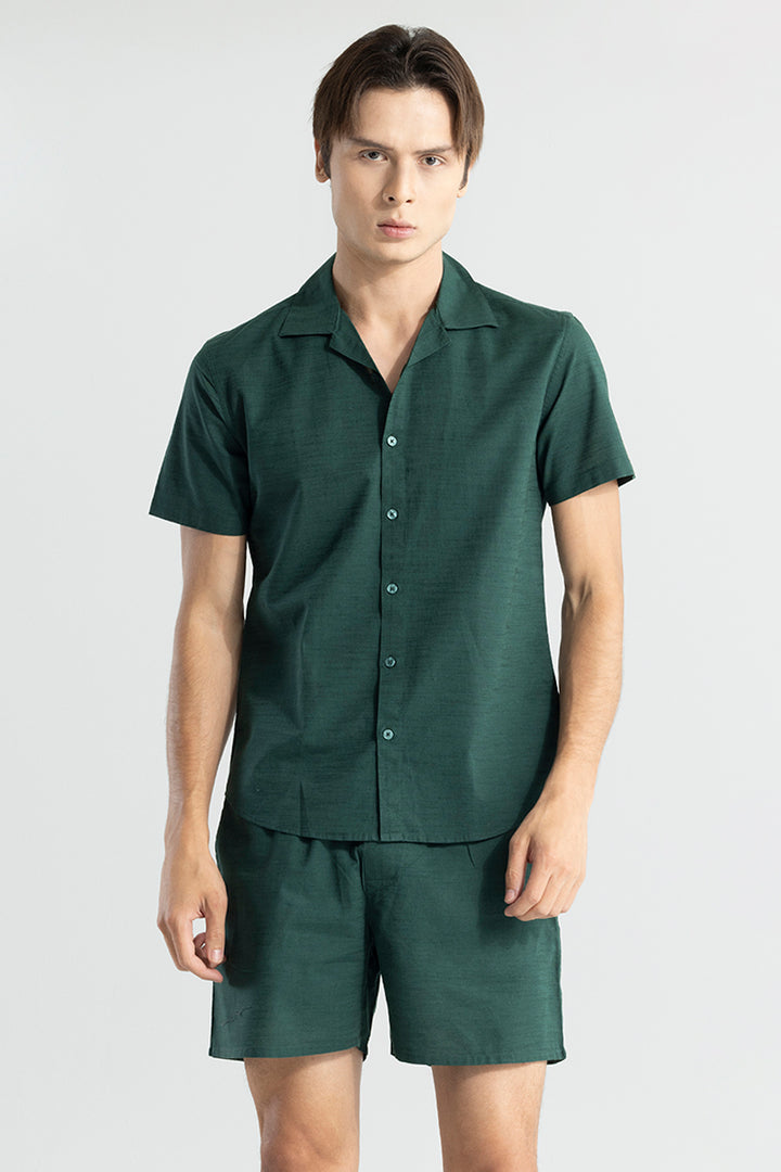 Buy Men's linane Dark Green Linen Co-Ords Online | SNITCH