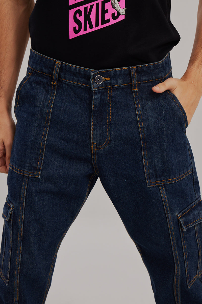 Hip Hop Dark Blue Baggy Cargo Jeans