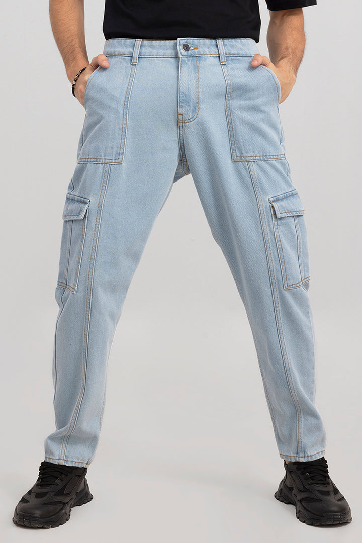 Hip Hop Ice Blue Baggy Cargo Jeans