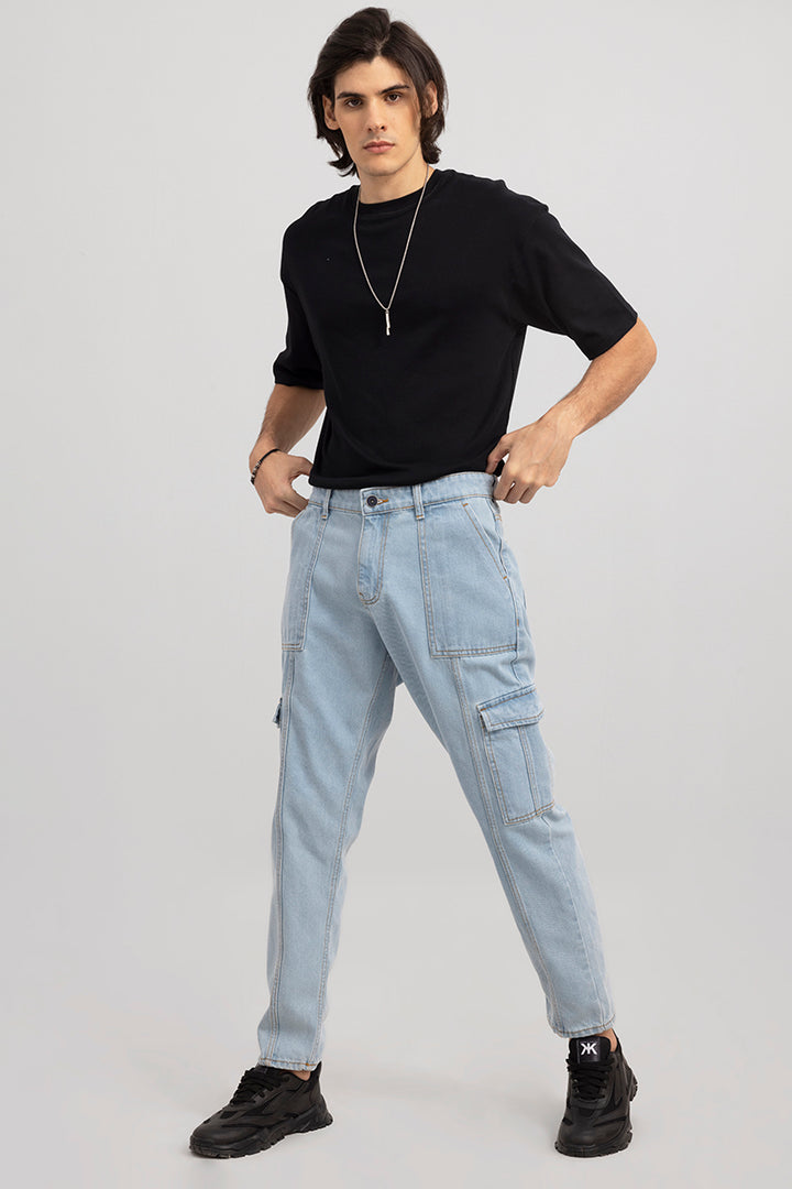 Hip Hop Ice Blue Baggy Cargo Jeans